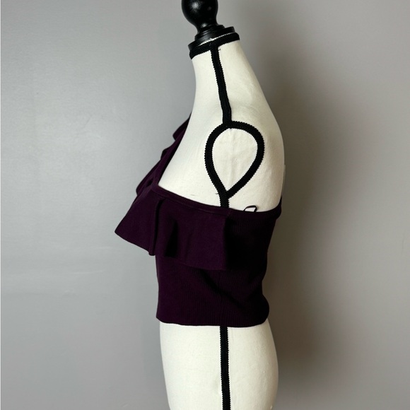 Express Body Contour One Shoulder Cropped Sweater Tank purple size large - Picture 4 of 11